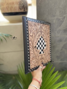 Large Capacity Hand Tooled Leather Portfolio <b>Folder</b> Case File Personalized Diamond Business Planner Portfolio Notebook Organizer - Product Image 2