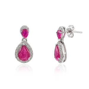 14K Gold Pear Cut Ruby <b>Diamond</b> <b>Dangle</b> <b>Earrings</b> - Product Image 5
