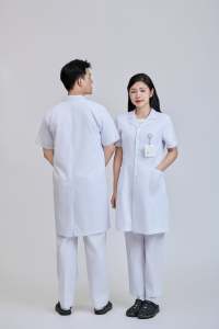 Vietnam OEM FMF Unisex <b>Medical</b> Lab Coat | 65% Polyester 35% Cotton Long White Doctor Jacket | In-Stock Hospital Uniform <b>Model</b> - Product Image 3