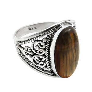 Joyería fina de alta calidad a precio de mayorista en plata de ley 925 con piedra natural de ojo de tigre de corte ovalado, estilo bohemio vintage. - Product Image 1