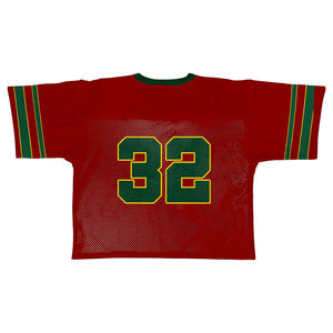 Maillot de football américain personnalisé rouge et vert en mesh, col en V, manches courtes, numéro 32, unisexe adulte, vêtement de sport respirant - Product Image 3