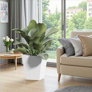 18 \ "fioriera affusolata mentale alta grande pianta da giardino esterna con foro di drenaggio tappo in gomma elegante finitura bianca brunito - Product Image 4