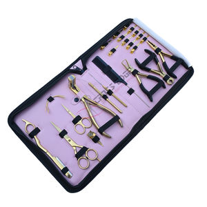 Juego de herramientas todo en uno para extensiones de cabello doradas: Alicates para microperlas, Alicates de crimpado, Herramienta de gancho y bucle, Peine de cola, Alicates para extensiones de cinta - Product Image 1