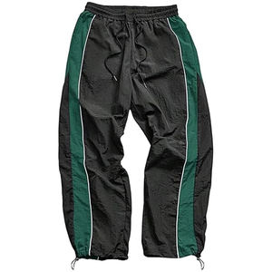 Mens Lightweight Black Green Polyester Track Pants Windbreaker Joggers <b>Elastic</b> <b>Waist</b> Drawstring Sports Casual <b>Trousers</b> - Product Image 2