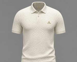 Luxury <b>Cream</b> Honeycomb Knit Polo <b>Shirt</b> Mens Premium Textured Cotton Golf Wear OEM ODM Custom Factory Apparel Polo Top - Product Image 2
