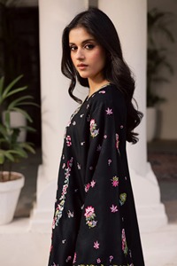 Black Cotton Salwar Kameez Floral Embroidery Loose Fit Ankle Length Traditional <b>Indian</b> Pakistani Women Casual Wear Party - Product Image 3