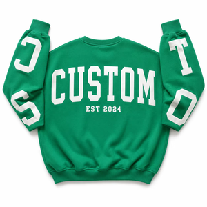 Sweat-shirts à col rond pour femmes, manches décontractées, style universitaire, 100% coton, vert, surdimensionné, rétro, streetwear, luxe, personnalisable, vente en gros OEM - Product Image 4