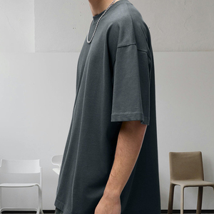 T-shirt streetwear personnalisé à manches courtes, coupe décontractée à épaules tombantes, respirant, en coton épais et chaud, col montant - Product Image 4