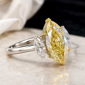 Fancy Yellow Marquise Cut 5CT Moissanite Three Stone Ring Original 925 Sterling Silver Wedding <b>Unique</b> Fine Jewelry <b>Gift</b> <b>For</b> <b>Her</b> - Product Image 3