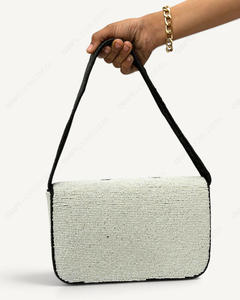 Indian Fully Handcrafted Black White Beaded Shoulder <b>Bag</b> Geometric Design <b>Novelty</b> Evening Handbag Wholesale OEM Private Label - Product Image 6