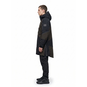 Chaqueta Trench Asimétrica 3L EPTFE Hardshell para Hombre, Estilo Urbano de Lujo, Abrigo Largo con Relleno de Algodón, Botones y Etiqueta OEM Personalizada - Product Image 3