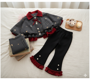 Ensemble deux pièces décontracté pour filles, imprimé, doublé polaire, en laine épaisse et polyester/coton, coupe-vent, manches longues, pour filles de 90 à 140 cm - Product Image 5