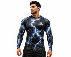 <b>Men</b> Lightning Storm <b>Compression</b> <b>Shirt</b> Long Sleeve Rash Guard Gym Workout Base Layer Athletic Performance Sportswear Custom Logo - Product Image 1