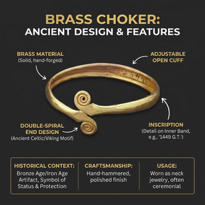 Handcrafted Ethnic Brass Choker Necklace Vintage Style <b>Adjustable</b> Open Torque Bangle Jewelry - Product Image 6