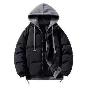 Hooded Puffer Jacket Men Winter Warm Windproof Breathable Casual Solid Color <b>Zipper</b> Closure <b>Fleece</b> Polyester Filling 220g - Product Image 6