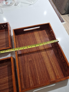 Bandeja de Almacenamiento de Madera de Acacia Ecológica Hecha a Mano, Diseño de Imitación Antigua, Técnica Pulida, Estilo Artístico - Product Image 3