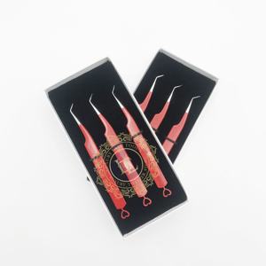 Pince à épiler en acier inoxydable à 45 degrés Revêtement en poudre rouge Fond de coeur à pointe argentée Extension de cils faite à la main lisse et durable - Product Image 2