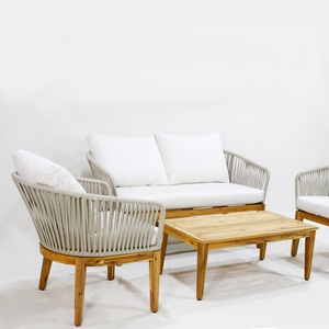 Moderno y Cómodo Conjunto de Sofás de Aluminio para Exteriores con Reposabrazos de Madera, Asientos Individuales, Dobles y Triples, Muebles para Jardín y Parque - Product Image 5