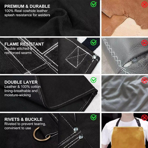Tablier de travail en cuir de vachette fendu, résistant à la chaleur et aux flammes, pour soudeurs et forgerons, ignifuge, vêtements de travail pour la construction - Product Image 5