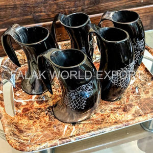 Juego de tazas de cuerno para beber de cerámica con grabado de Lobo, jarra vikinga de búfalo para cerveza hecha a mano por Falak World Export - Product Image 4