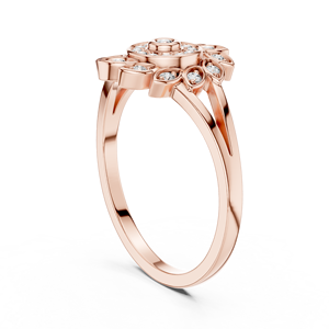 Bague Halo Florale Vintage Or Rose avec Diamants de Laboratoire, Bague Élégante à Motif Floral pour Femme, Cadeau d'Anniversaire - Product Image 2