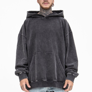 OEM 2026 Sweat à capuche en molleton bouclette lourd 380 g/m², coupe oversize, uni, personnalisable, avec lavage vintage effet pierre et acide - Product Image 5