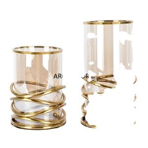 Vases à fleurs en fil métallique doré avec verre Vase à fleurs de luxe pour la décoration de la maison et du salon - Product Image 1