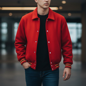 Men college style varsity <b>jacket</b> fashionable streetwear bomber outerwear with rib knit trim button front and online sale - Product Image 3