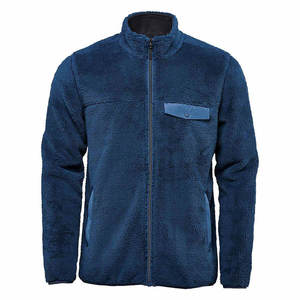 Chaqueta de forro polar sherpa azul índigo personalizada con cremallera completa, textura de pelo alto, bolsillo con solapa y broche, ropa exterior cómoda de invierno informal al por mayor - Product Image 2