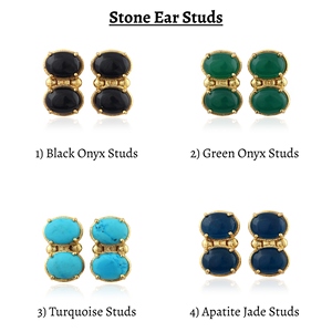 Boucles d'oreilles à double pierre en apatite et jade, fabriquées à la main, plaquées or, en laiton massif, avec fermoir à barre, bijoux modernes et tendance - Product Image 6