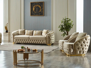 Luxury Solid Teak Wood <b>Sofa</b> Set Modern Chesterfield Beige Velvet 3 1 1 Seater <b>Gold</b> <b>Sofa</b> Glass Coffee Table Villa Furniture - Product Image 3