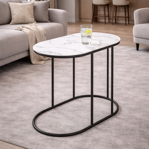 Mesa de Centro Moderna y Duradera con Tapa Ovalada de Metal y Marco de Metal Negro para Sala de Estar, Pasillo o Entrada, Decoración Interior Metal Drake - Product Image 3