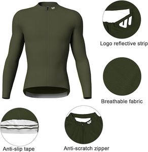 Maillot de cyclisme sans col pour homme TRIBON SPORTS, vert olive, fermeture éclair, réfléchissant, respirant, 100% polyester, sportif - Product Image 2