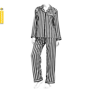 Conjunto de Pijama de Satén Estampado Sólido para Mujer al por Mayor OEM, de Algodón Suave, 2 Piezas, Ropa de Dormir de Primavera, Bordado a Máquina, Transpirable y de Secado Rápido - Product Image 1