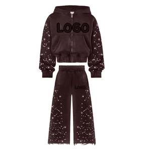 New Custom Design Winter Casual Solid Rhinestone Wear Fleece Breathable Eco-Friendly Customizable Women Rhinestone <b>Tracksuits</b> - Product Image 4