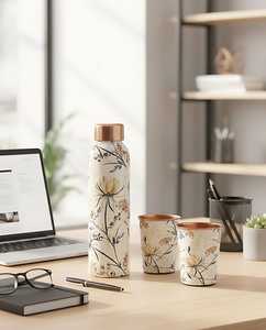 Botella de Metal y Cobre para Bebidas, Diseño Azul Esmaltado, Tapa Hermética, Duradera, Estilo Ayurvédico - Product Image 2