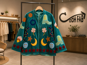 Handmade Reversible Suzani Embroidered Woven <b>Velvet</b> <b>Jacket</b> for Women Boho Floral Pattern Winter Cotton Coat - Product Image 4