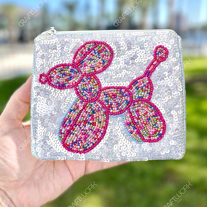 Handmade Beaded Balloon Dog Clutch <b>Sequin</b> Mini Pouch Bag Women Novelty Coin Purse Zip <b>Handbag</b> OEM Supplier - Product Image 2