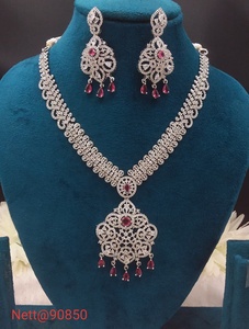 Elegant <b>Silver</b> Plated Ruby Necklace and Earring <b>Set</b> for Women Wedding Classic Floral Design Jewelry <b>Sets</b> - Product Image 1