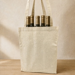 Sac de transport pour bouteilles de vin en coton 100 % recyclé 310 GSM – Porte-bouteilles de vin réutilisable et écologique avec soufflet de 8 pouces - Product Image 3