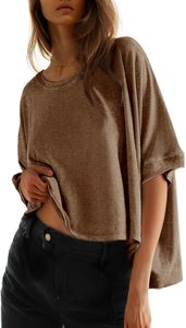 Camiseta de Manga Corta con Cuello Redondo Extra Grande para Mujer, 100% Algodón, Color Sólido, Corte Holgado, Estilo Tejido, para Primavera y Verano - Product Image 6