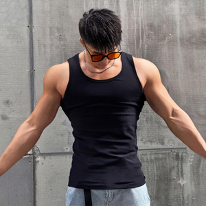Camiseta sin mangas de licra para hombre, 230 GSM, con logo de licra, lisa, para culturismo y fitness, a bajo precio. - Product Image 3
