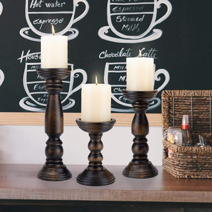 Lot de 3 bougies pilier décoratives en bois poli, style ferme, écologiques, couleur marron foncé, personnalisables - Product Image 2
