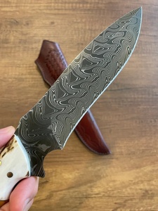 A&M Enterprises Handmade Damascus Steel Hunting <b>Knife</b> <b>Bone</b> and Wood <b>Handle</b> and Leather Sheath Survival Utility Camping <b>Knives</b> - Product Image 3