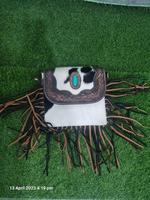 Nouveau Style occidental fabriqué à la main usiné cheveux sur peau fourrure cuir frange sac à bandoulière Style Boho sculpté cuir Turquoise pierre sacs
