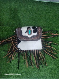 กระเป๋าหนังประดับหินสีเทอร์ควอยส์งานทำมือสไตล์ตะวันตกแบบใหม่ - Product Image 2