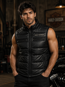Chaleco de Cuero Genuino sin Mangas para Hombre, Marca H-D, con Logotipo Bordado, Estilo Urbano, Transpirable, de Secado Rápido, para Invierno, OEM - Product Image 2
