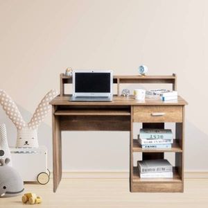 Bureau d'ordinateur moderne en aggloméré brun 110x50x95cm à 2 niveaux avec 1 tiroir - Product Image 1
