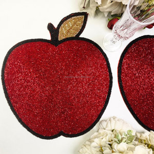 Apple Shape <b>Placemat</b> Red Seed <b>Bead</b> Dining Table Decor Charger Mat Kitchen Centerpiece Holiday Gift Handmade - Product Image 1