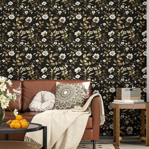 Papel Tapiz Floral Oscuro con Hojas Doradas Vintage, Papel Tapiz Floral Blanco Autoadhesivo, Revestimiento de Pared Impermeable Desprendible y Pegable - Product Image 5